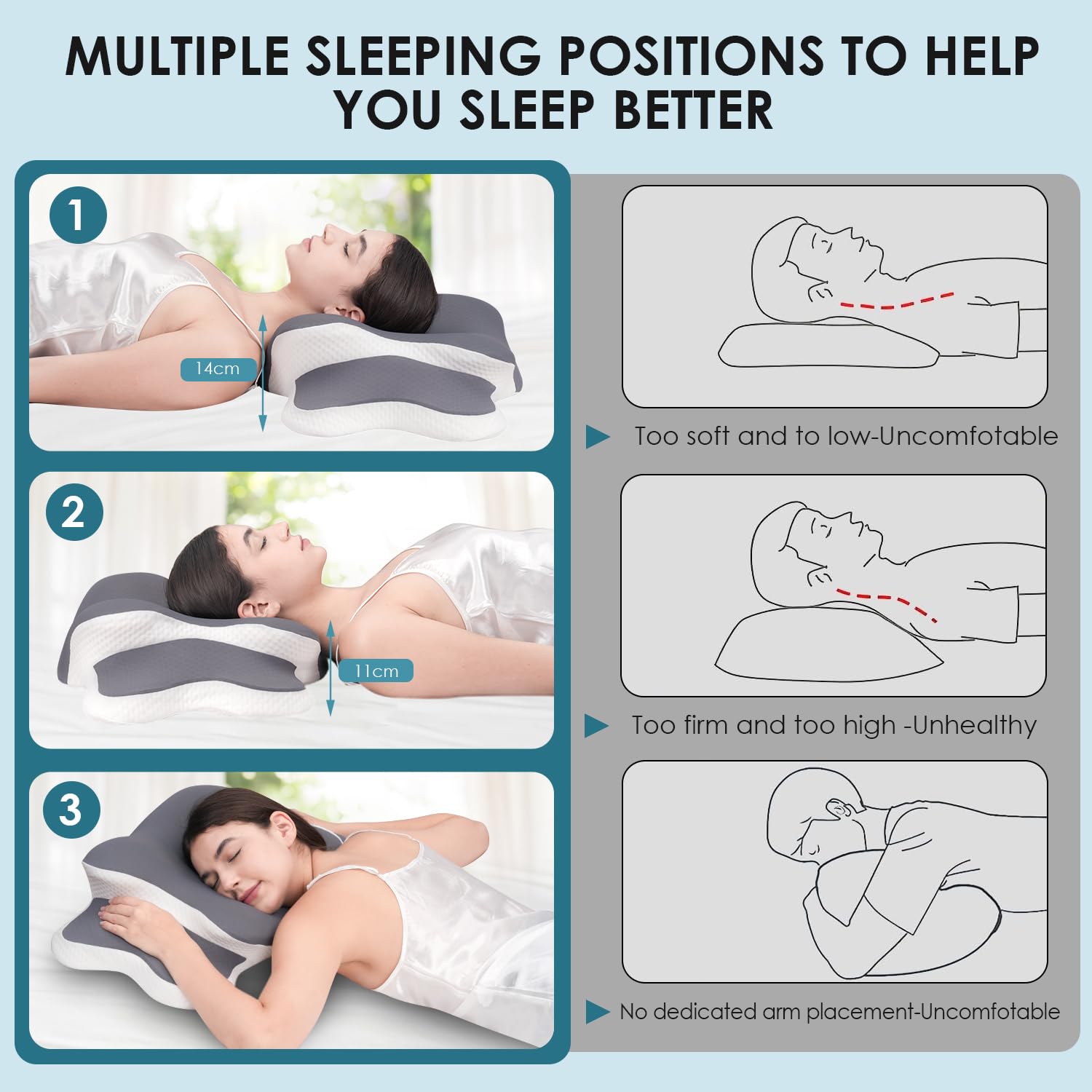 Delyoly Cervical Neck Pillow for Sleeping - Memory Foam Contour Pillow for Neck Pain Relief, Ergonomic Support for Side and Back Sleepers, Orthopedic Pillow with Breathable Ice Silk Cover（Gray） 🍁 All In One Marketplace Canada