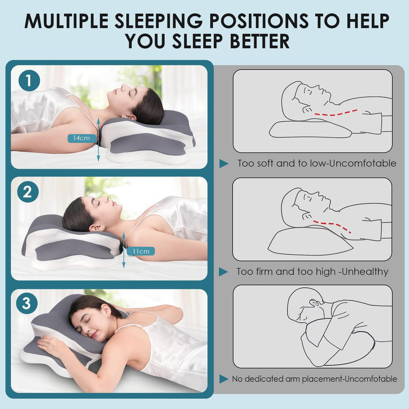 Delyoly Cervical Neck Pillow for Sleeping - Memory Foam Contour Pillow for Neck Pain Relief, Ergonomic Support for Side and Back Sleepers, Orthopedic Pillow with Breathable Ice Silk Cover（Gray） 🍁 All In One Marketplace Canada