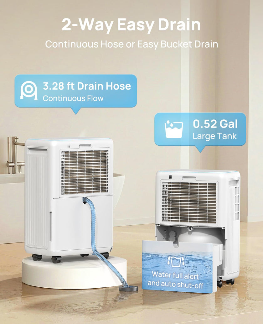 AIUSEVO 26 Pint Dehumidifiers for Basements & Home (Up to 2500 Sq.Ft), Ultra Quiet 40dB Bedroom Dehumidifier with 3 Modes, Continuous Drain & Auto Defrost to Reduce Moisture & Musty Odors 🍁 All In One Marketplace Canada