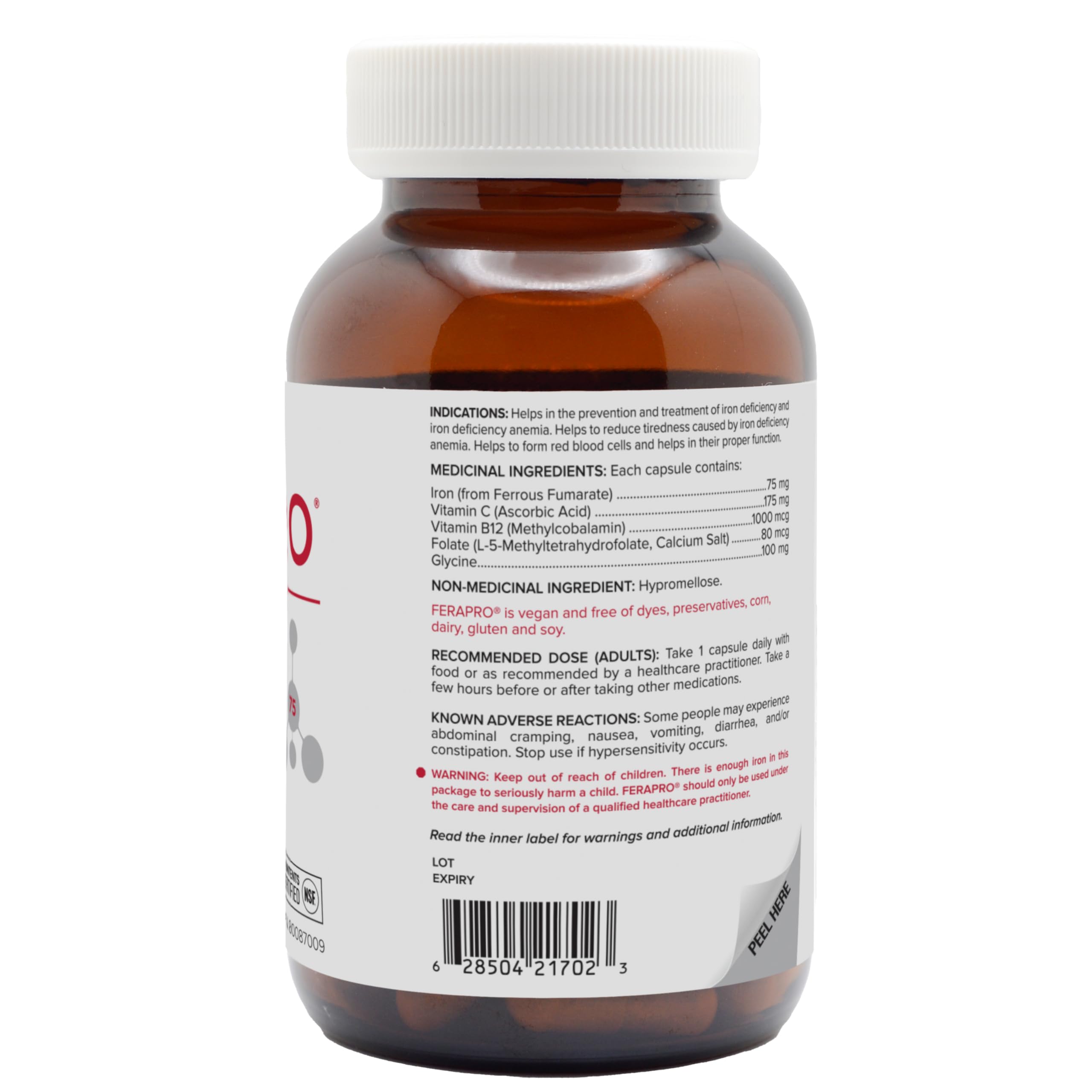 FERAPRO 75 Targeted Iron Support 75 mg Elemental Iron with Vitamin C Methylcobalamin 5-MTHF Glycine 100 Capsules Vegan Clean Label 🍁 All In One Marketplace Canada