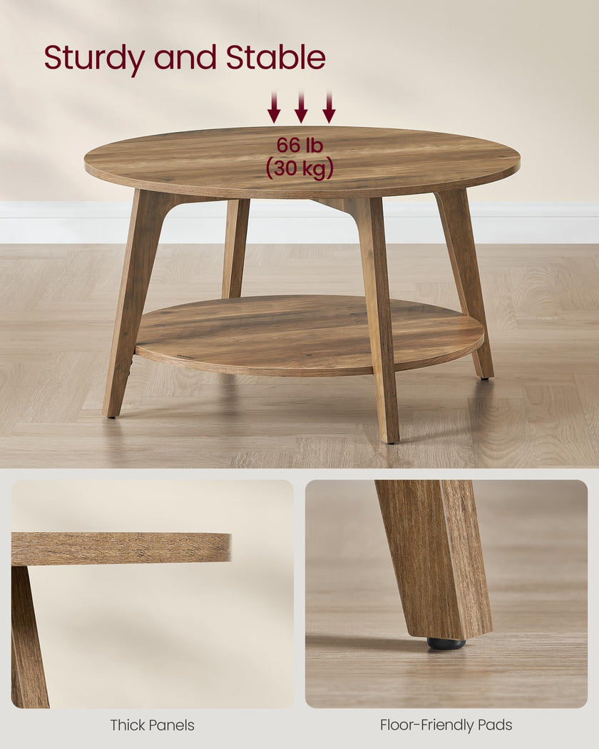 VASAGLE MAEZO Collection - Round Coffee Table, 2-Tier Center Table with Storage, Tapered Legs, Curved Transitions, 80 x 45 cm, Easy Assembly, for Living Room, Honey Brown ULCT243K41 🍁 All In One Marketplace Canada