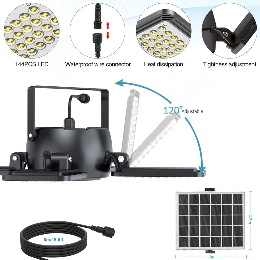 Solar Pendant Light Outdoor Indoor Solar Powered Motion Sensor Shed Light,144LED 1200LM Daytime Work Light with 5 Lighting Modes Remote Control 4 Heads Light for Garage Gazebo Barn 🍁 All In One Marketplace Canada