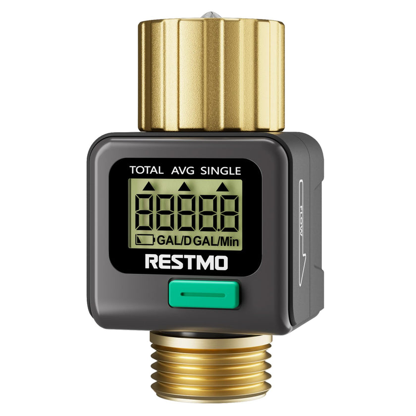 RESTMO Water Flow Meter, Pure Brass Inlet & Outlet | 4 Measure Modes | Display Gallon/Liter Usage and Flow Rate | Ideal to Outdoor Garden Hose, Lawn Sprinkler Watering, RV Water Tank Filling 🍁 All In One Marketplace Canada