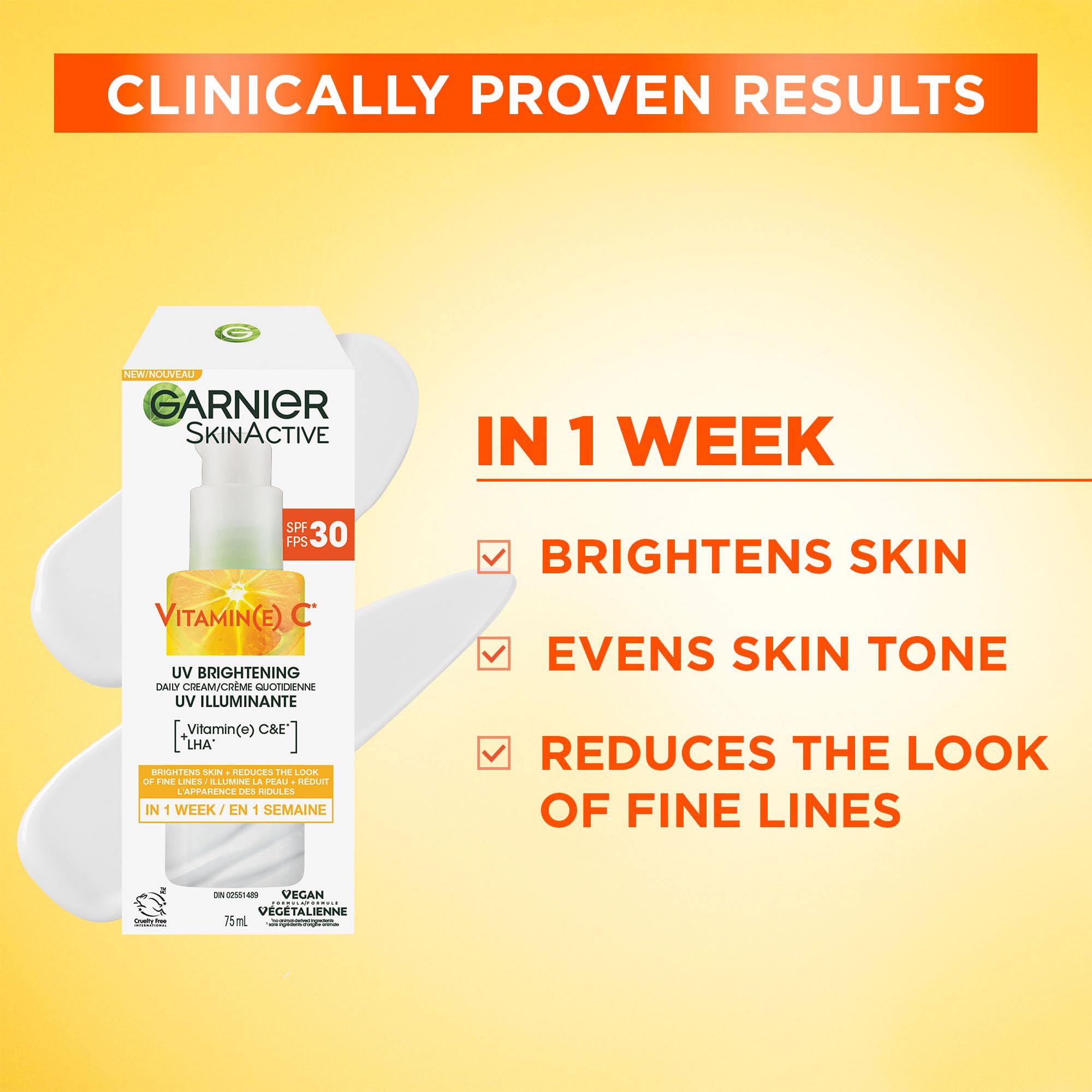 Garnier Face Sunscreen SkinActive Vitamin C UV Brightening Daily Cream SPF 30, Brightening & Protection, Lightweight Moisturizer, UV Defense with Vitamin C, 75ml 🍁 All In One Marketplace Canada