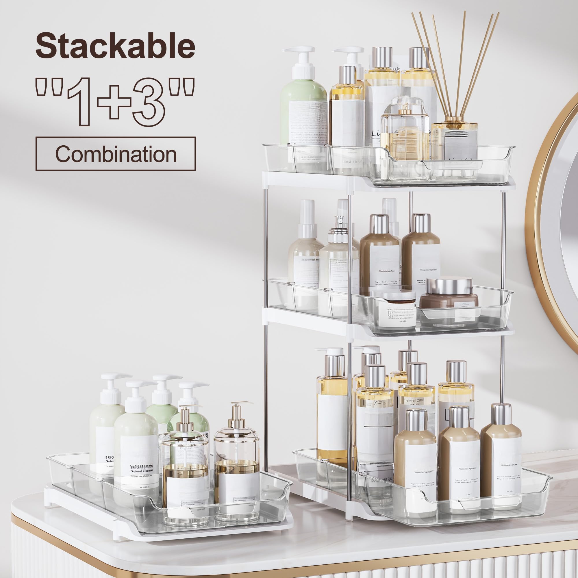 Delamu 2-Tier Multi-Purpose Bathroom Under Sink Organizers and Storage, Stackable Kitchen Pantry Organization, Pull Out Medicine Cabinet Organizer with Movable Dividers, White, 2 Pack 🍁 All In One Marketplace Canada
