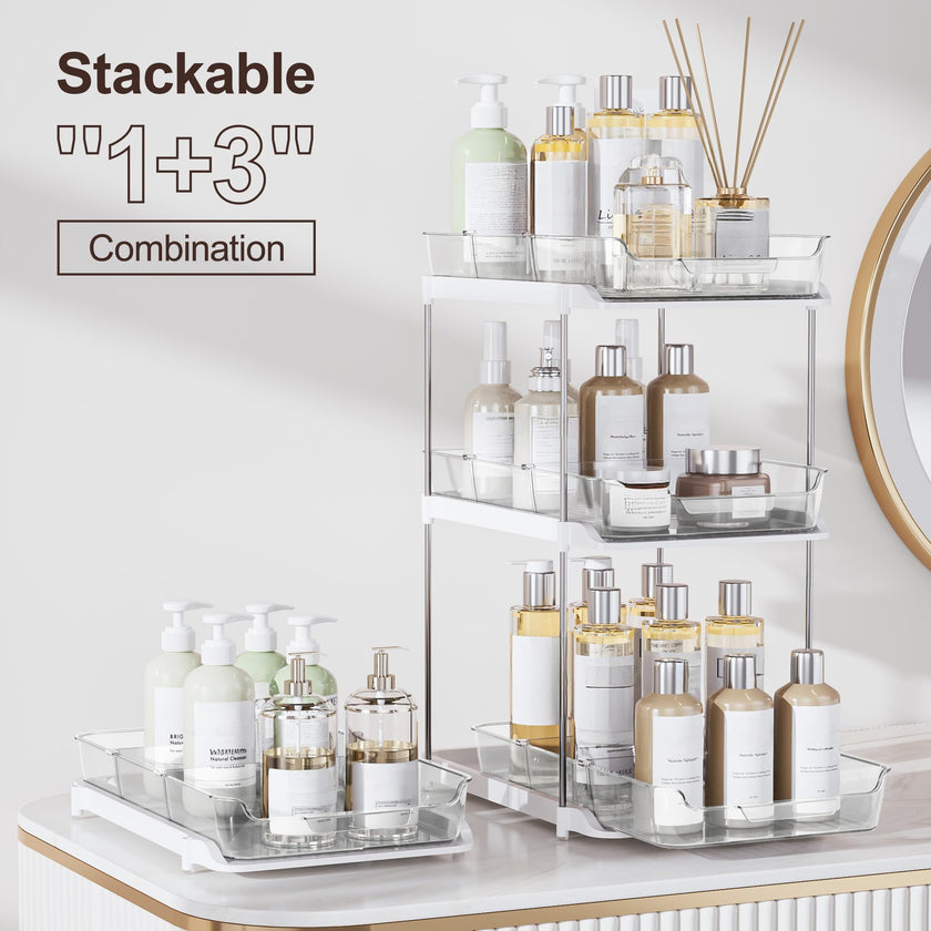 Delamu 2-Tier Multi-Purpose Bathroom Under Sink Organizers and Storage, Stackable Kitchen Pantry Organization, Pull Out Medicine Cabinet Organizer with Movable Dividers, White, 2 Pack 🍁 All In One Marketplace Canada