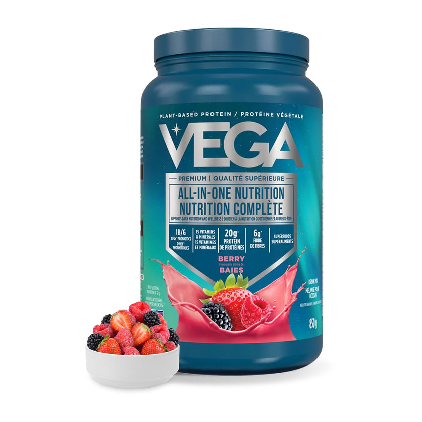 Vega Premium All-in-One Nutrition Protein Powder – 20g Plant-Based Vegan Protein, Vitamins & Probiotics, Berry, 850g (20 Servings) 🍁 All In One Marketplace Canada