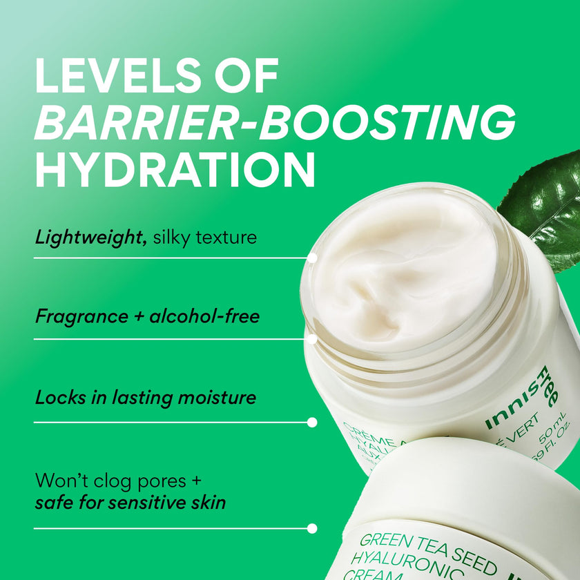 innisfree Green Tea Seed Hyaluronic Acid Cream With Squalane and Ceramides, Korean Hydrating Face Moisturizer and Balancing Cream 🍁 All In One Marketplace Canada