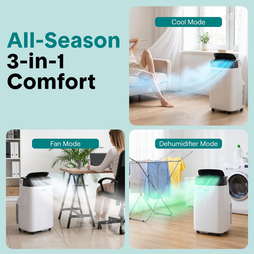 SereneLife Portable Electric Air Conditioner Unit-900W 8000 BTU Power Plug-in AC Cold Indoor Room Conditioning System with Cooler, Dehumidifier, Fan, Exhaust Hose, Window Seal, Wheels, Remote (SLPAC8) 🍁 All In One Marketplace Canada