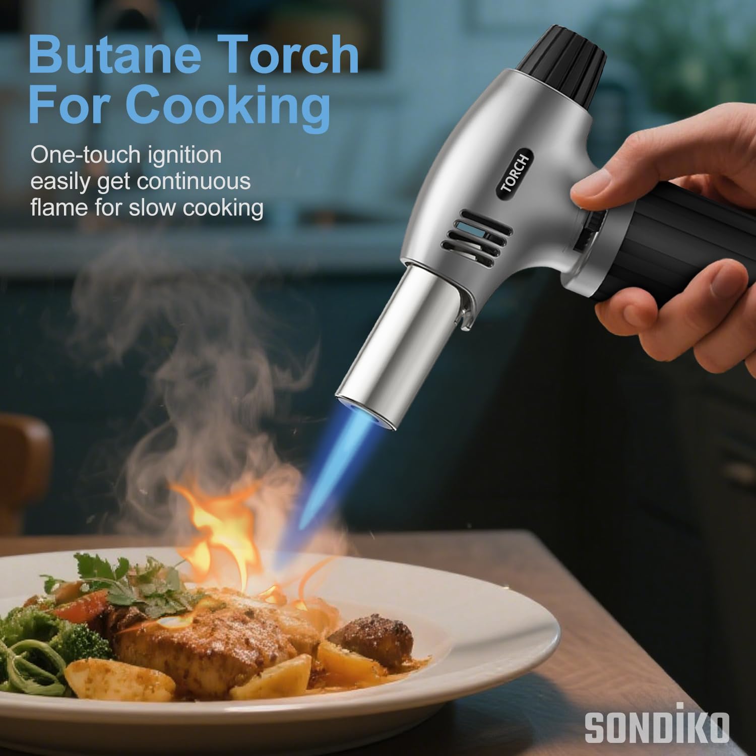 Sondiko Butane Torch, Refillable Kitchen Torch Lighter, Fit All Butane Tanks Blow Torch with Safety Lock and Adjustable Flame for Desserts, Creme Brulee, BBQ, and Baking—Butane Gas is Not Included 🍁 All In One Marketplace Canada