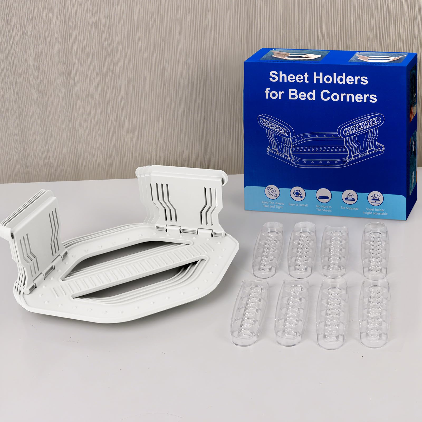AMOVO Bed Sheet Holders for Corners Keep Sheets in Place Firmly - Foldable Fitted Sheet Holders Heavy Duty Sheet Locks Mattress Sheet Fasteners, Set of 4 Lock Sheet Clips (White) 🍁 All In One Marketplace Canada