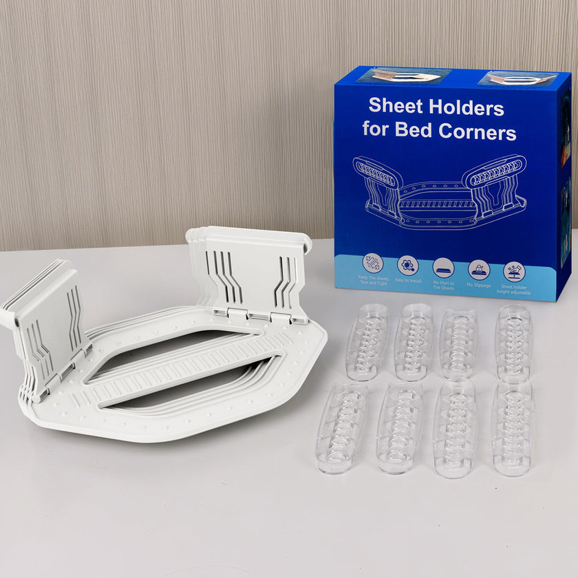 AMOVO Bed Sheet Holders for Corners Keep Sheets in Place Firmly - Foldable Fitted Sheet Holders Heavy Duty Sheet Locks Mattress Sheet Fasteners, Set of 4 Lock Sheet Clips (White) 🍁 All In One Marketplace Canada