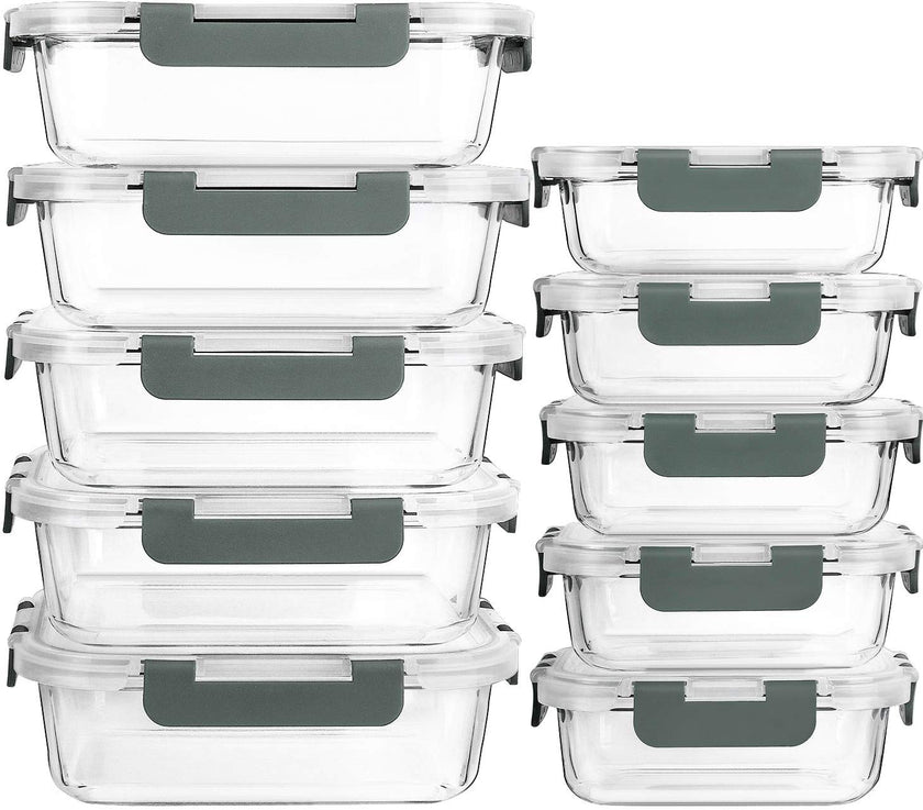 [10-Pack] MCIRCO Glass Meal Prep Containers With Lids, Food Storage With Snap Locking Lids, Airtight Lunch Boxes, Microwave, Oven, Freezer and Dishwasher Safe 🍁 All In One Marketplace Canada