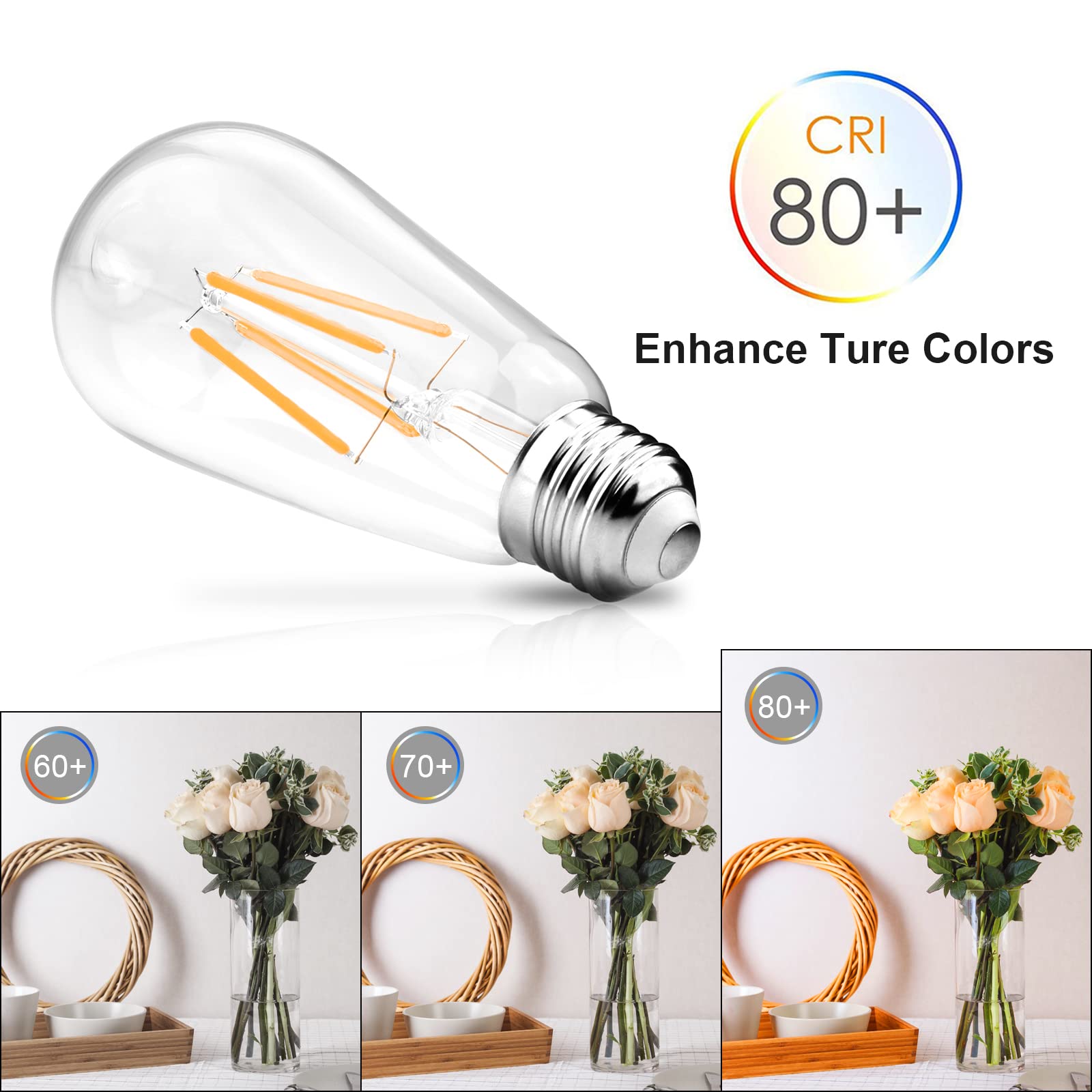 Ascher Vintage LED Edison Bulbs, 6W, Equivalent 60W, Non-Dimmable, High Brightness Warm White 2700K, ST58 Antique LED Filament Bulbs with 80+ CRI, E26 Medium Base, Clear Glass, Pack of 4 🍁 All In One Marketplace Canada