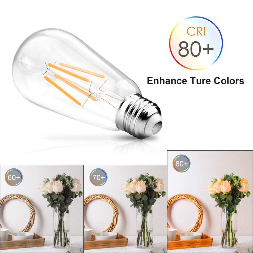 Ascher Vintage LED Edison Bulbs, 6W, Equivalent 60W, Non-Dimmable, High Brightness Warm White 2700K, ST58 Antique LED Filament Bulbs with 80+ CRI, E26 Medium Base, Clear Glass, Pack of 4 🍁 All In One Marketplace Canada