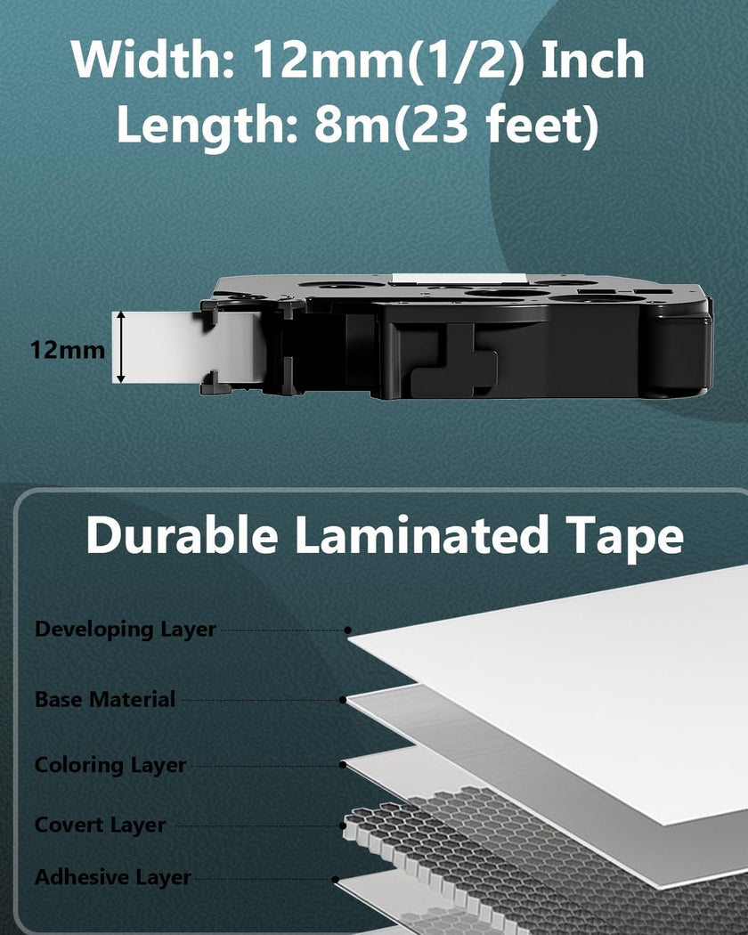 5 Pack Replacement for TZe-231 P Touch Label Tape Compatible with Brother P-Touch (TZ231 TZe231) Standard Laminated 12mm, Black on White, for Label Maker Tape PTH110 PT-D210 D220 D200 H100 🍁 All In One Marketplace Canada