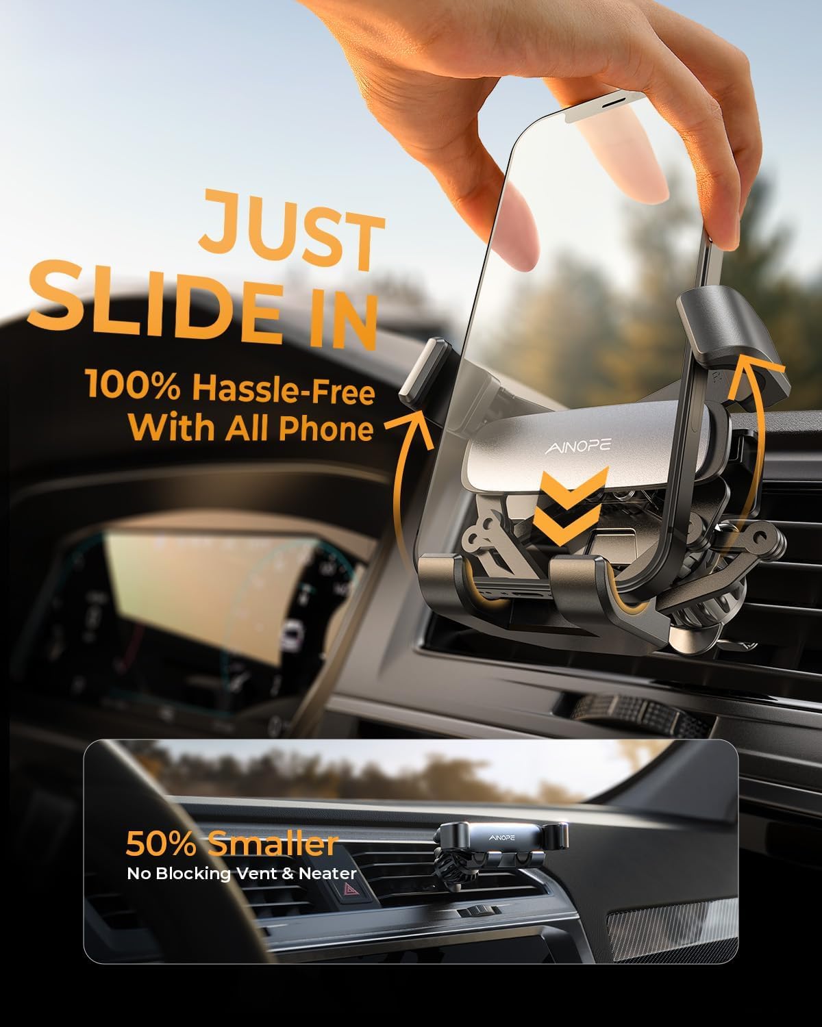 AINOPE Phone Holder for Car Vent【2026 Auto Lock】 Car Phone Holder Mount for Car Accesorries for Women Men Mom, Cell Phone Holder Car Vent Clip Hand Free for All 4-7 Inch iPhone 17 16 Pro Samsung S25 🍁 All In One Marketplace Canada