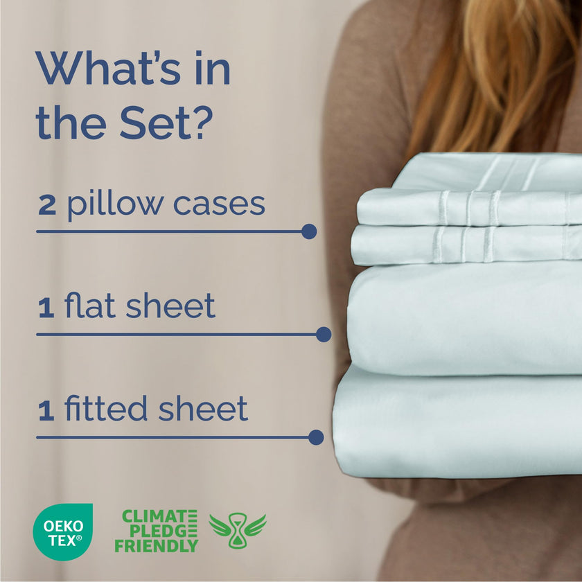 Queen Size 4 Piece Sheet Set - Comfy Breathable & Cooling Sheets - Hotel Luxury Bed Sheets for Women & Men - Deep Pockets, Easy-Fit, Extra Soft & Wrinkle Free Sheets - Ice Blue Oeko-Tex Bed Sheet Set 🍁 All In One Marketplace Canada