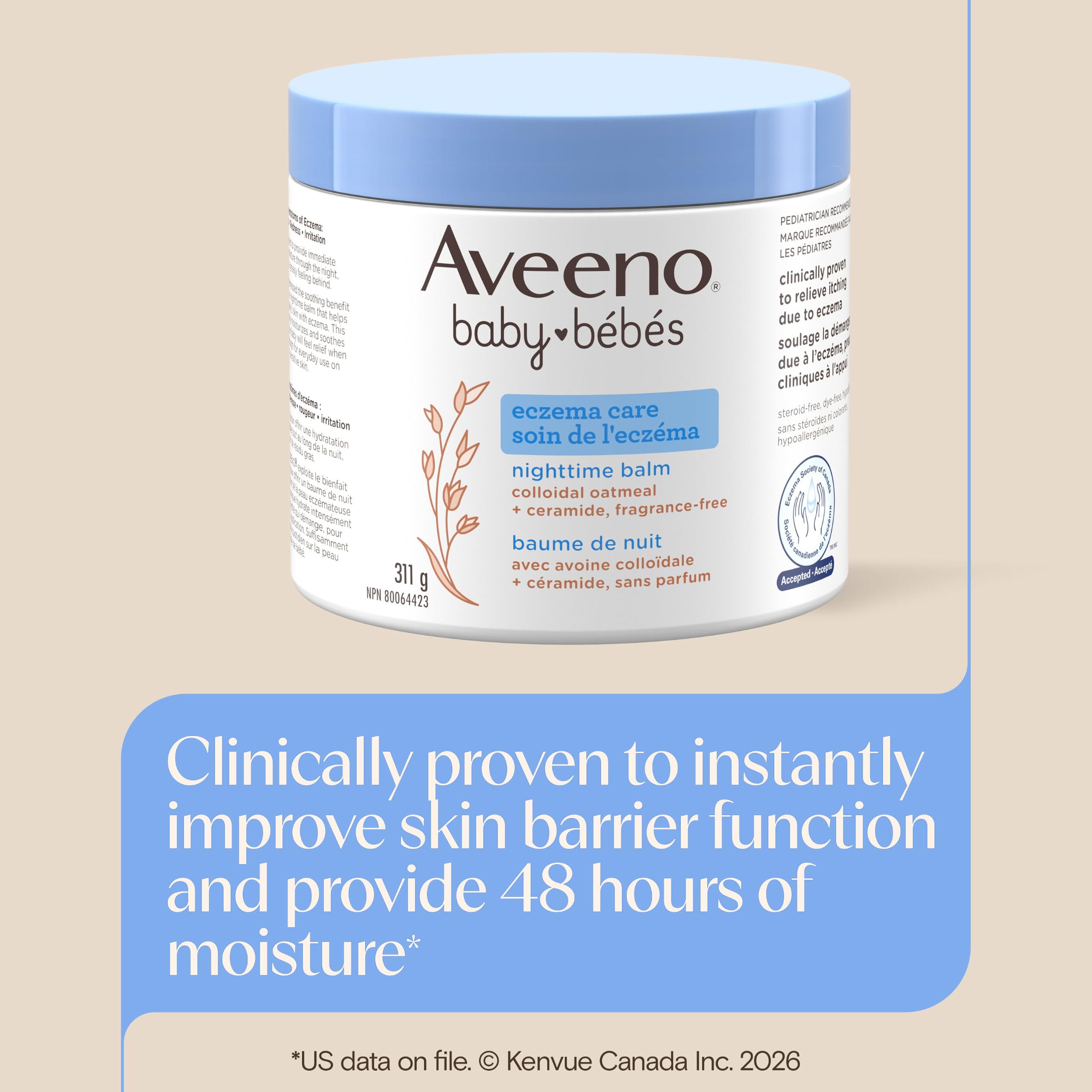Aveeno Baby Eczema Care Nighttime Balm - With Soothing Colloidal Oat & Ceramide for Dry, Itchy Skin - Gentle Bedtime Eczema Care product Helps Strengthen Natural Moisture Barrier - Fragrance-Free 311g 🍁 All In One Marketplace Canada