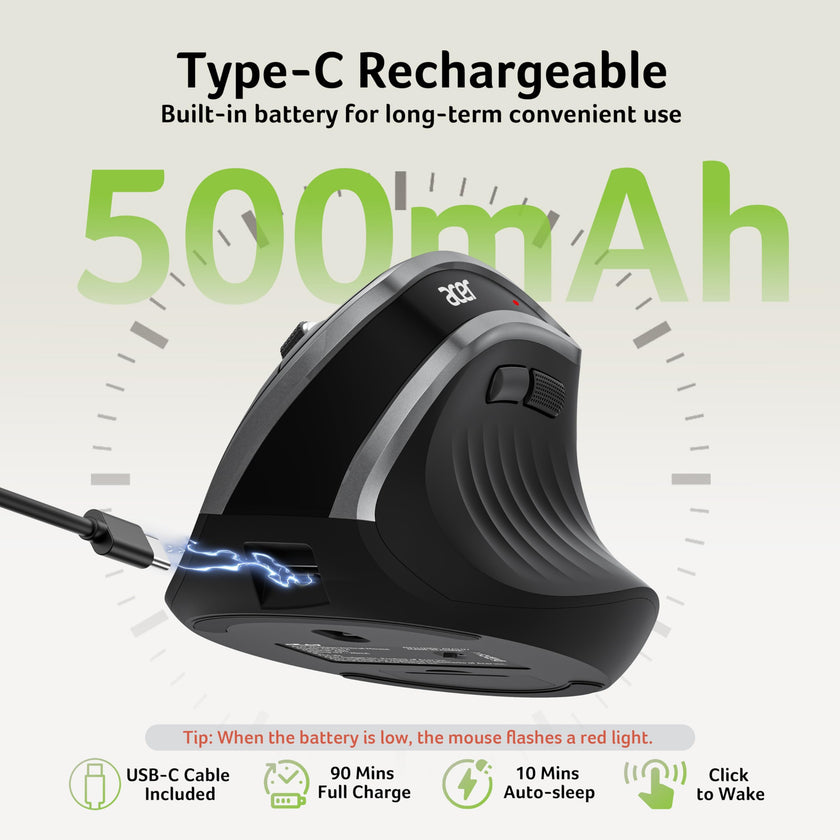 Acer Wireless Ergonomic Mouse, Rechargeable Vertical Mouse, 3 Adjustable DPI 1600/1200/1000, Ergo Mice, 2.4GHz Computer Mouse with 6 Buttons, 2.4GHz USB Receiver for Laptop, PC, Desktop 🍁 All In One Marketplace Canada