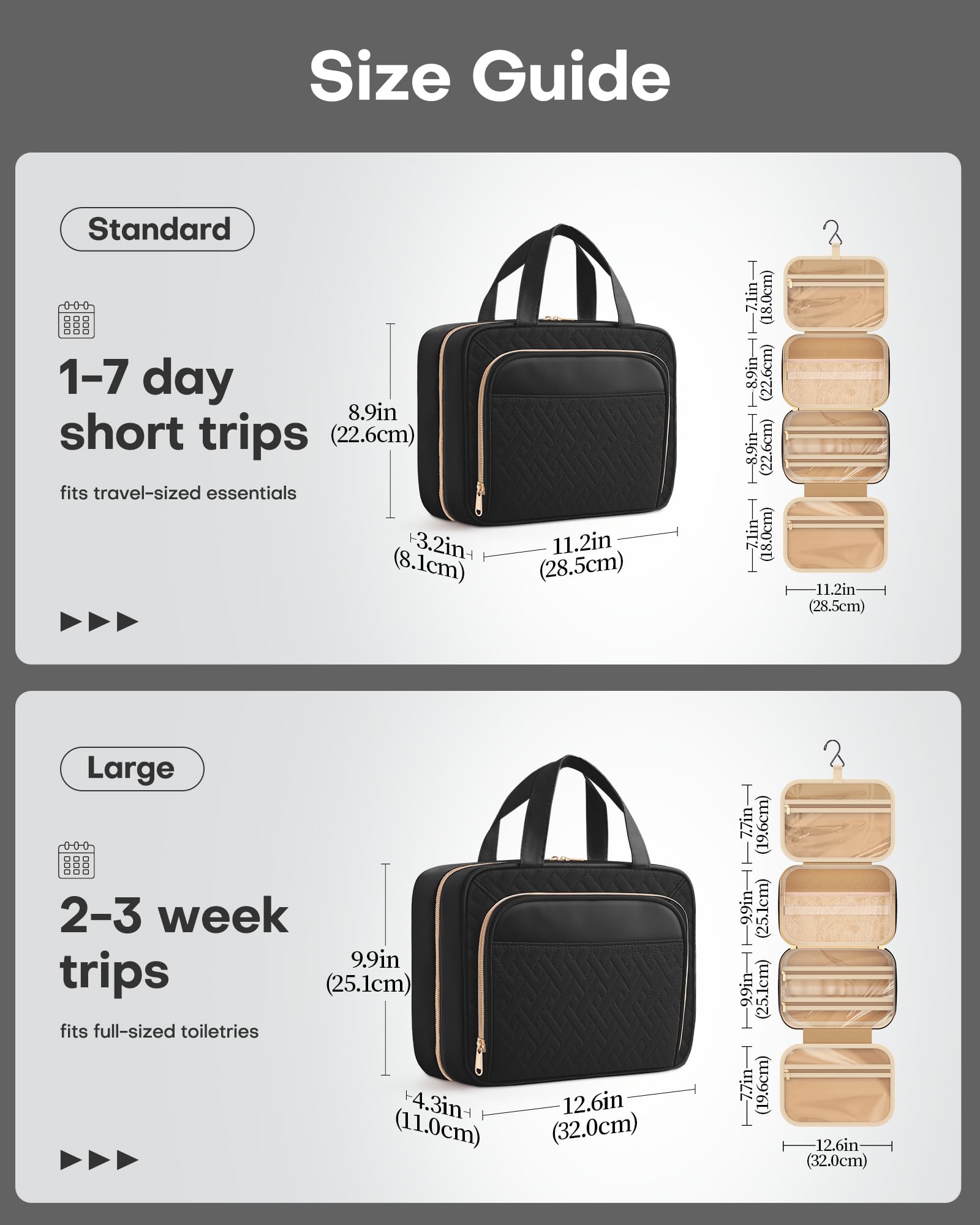HOTOR Travel Toiletry Bag for Women - Spacious Toiletry Bag for Men, Waterproof Makeup Bag with Hanging Hook and Multiple Pockets, Travel Accessories, Travel Essentials, Black, Medium 🍁 All In One Marketplace Canada