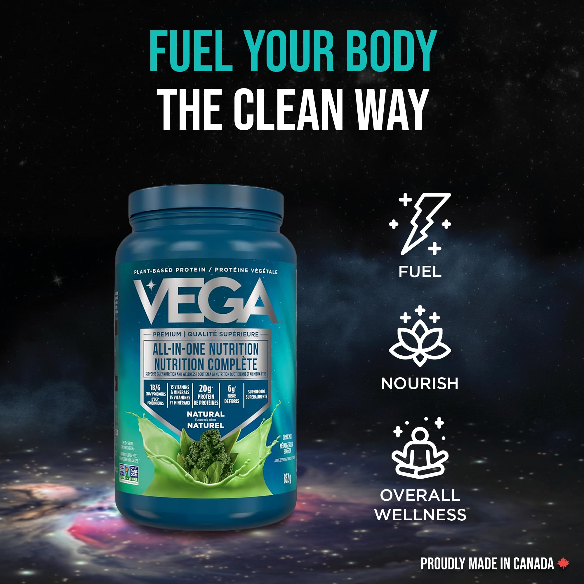 Vega Premium All-in-One Nutrition Protein Powder – 20g Plant-Based Vegan Protein, Vitamins & Probiotics, Natural, 862g (22 Servings) 🍁 All In One Marketplace Canada