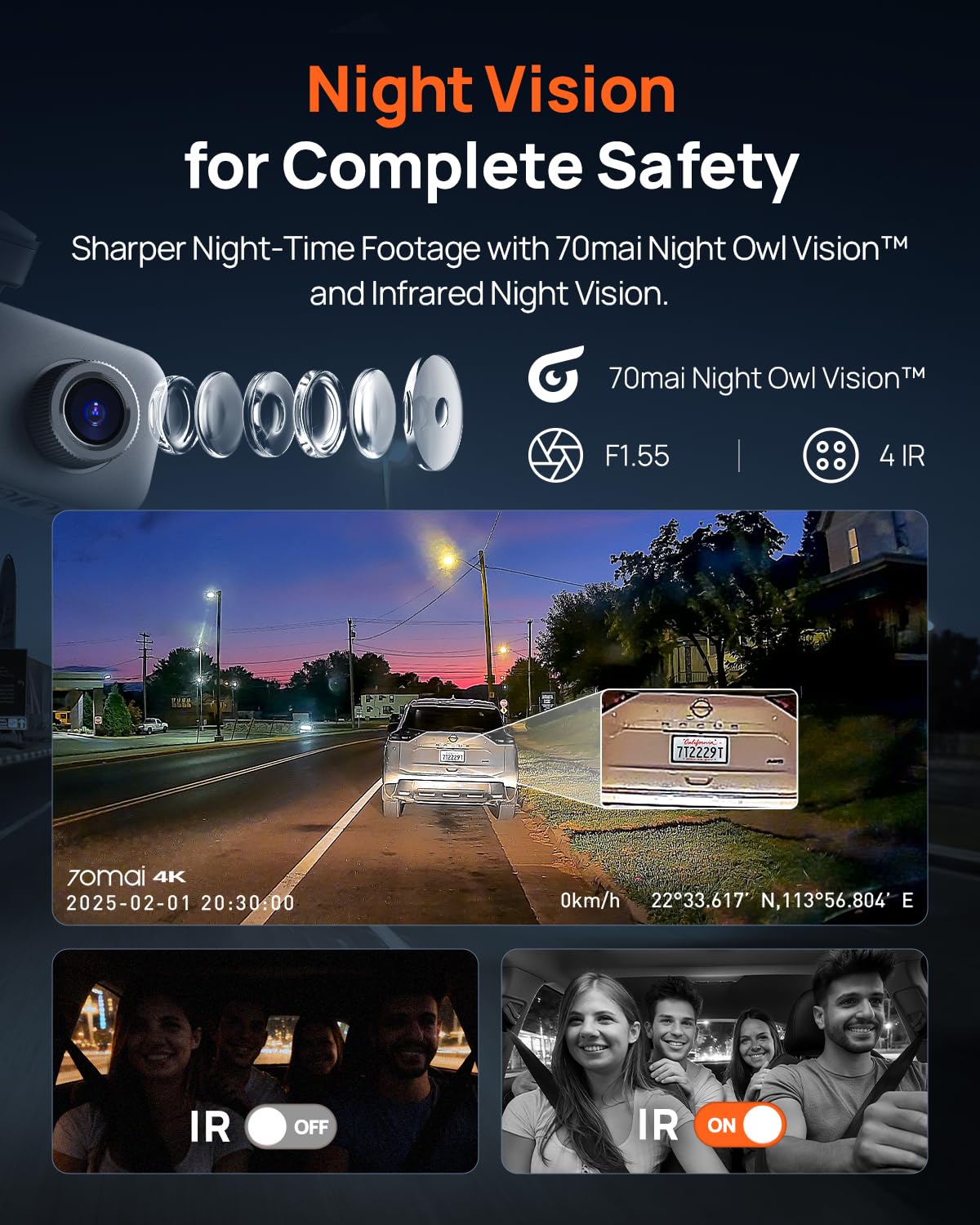 70mai 4K Dash Cam Front and Rear Inside, 3 Channel Car Dash Camera for Cars, Dashcam with GPS, Wi-Fi 6, Voice Control, Parking Monitor, Night Vision, Loop Recording, 64GB SD Card Included (T800E) 🍁 All In One Marketplace Canada