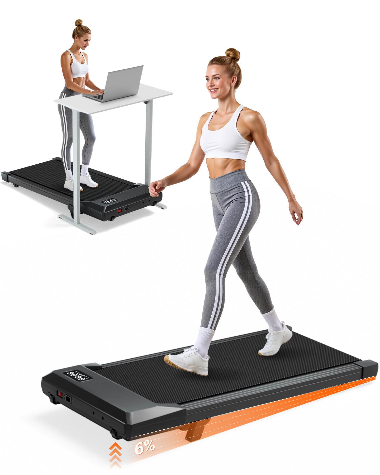 MJWW Walking Pad with 6% Incline, No-Assembly Under Desk Treadmill, 2.5 HP Quiet Motor, APP & Remote Control, LED Display, 300 lbs Capacity for Home/Office 🍁 All In One Marketplace Canada