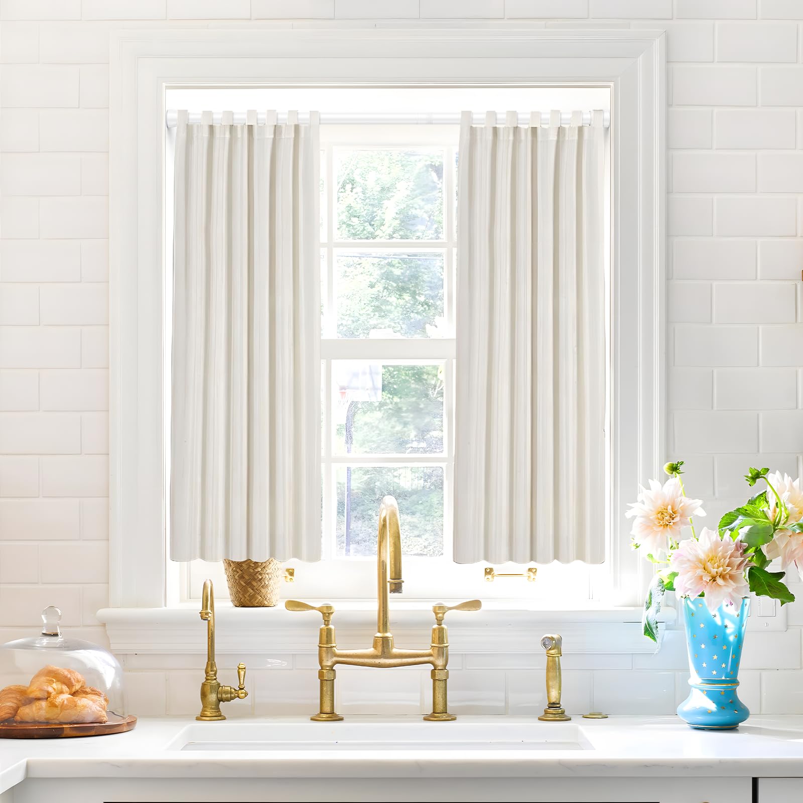 White Tension Curtain Rod for Windows 28 to 48 inch, Adjustable Expandable Pressure Spring Curtain Rod No Drilling, 7/8