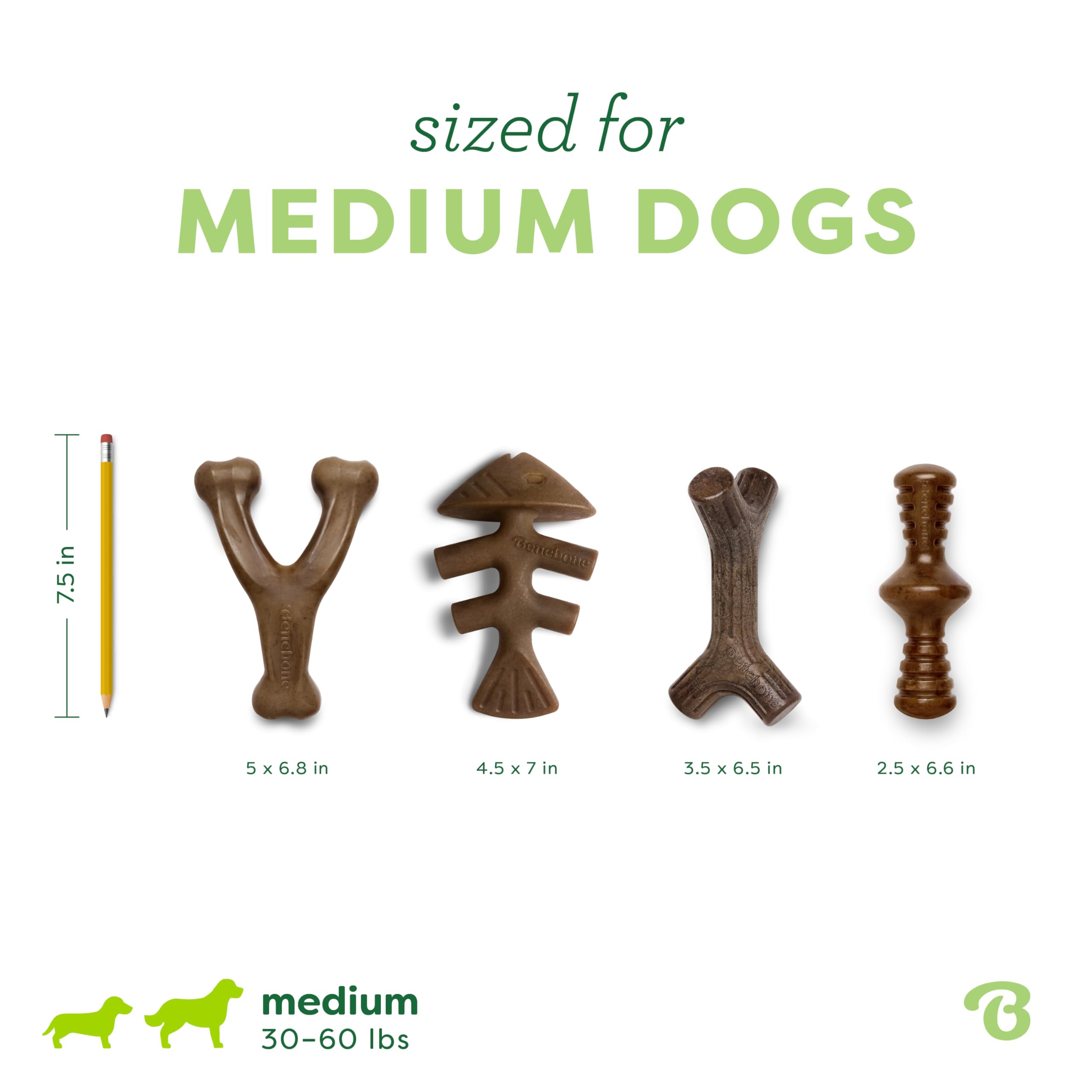 Benebone 4-Pack Durable Dog Chew Toys for Aggressive Chewers, Real Flavors, Made in USA, Medium 🍁 All In One Marketplace Canada