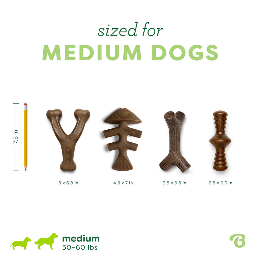 Benebone 4-Pack Durable Dog Chew Toys for Aggressive Chewers, Real Flavors, Made in USA, Medium 🍁 All In One Marketplace Canada