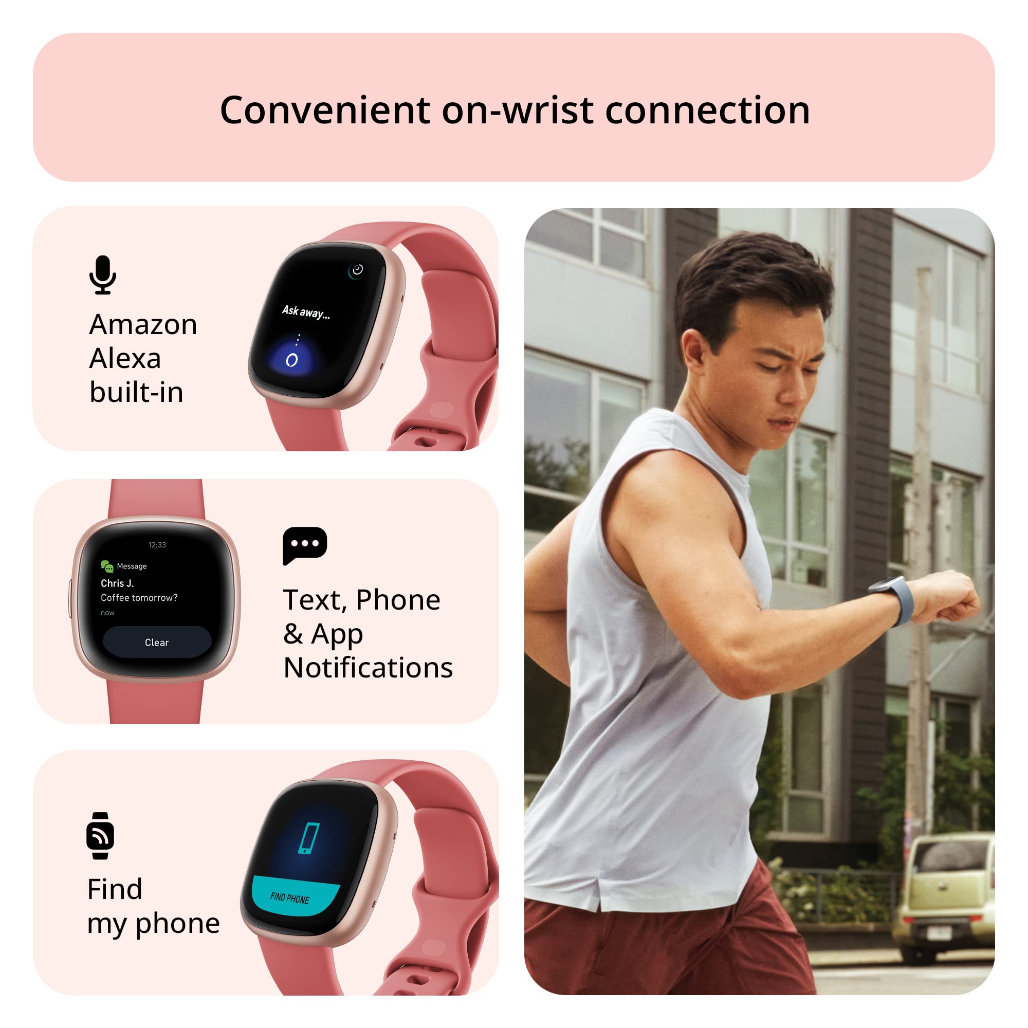 Google Fitbit Versa 4 Fitness Smartwatch with Daily Readiness, Gps, 24/7 Heart Rate, 40+ Exercise Modes, Sleep Tracking and More, Pink Sand/copper Rose, One Size (S and L Bands Included) 🍁 All In One Marketplace Canada
