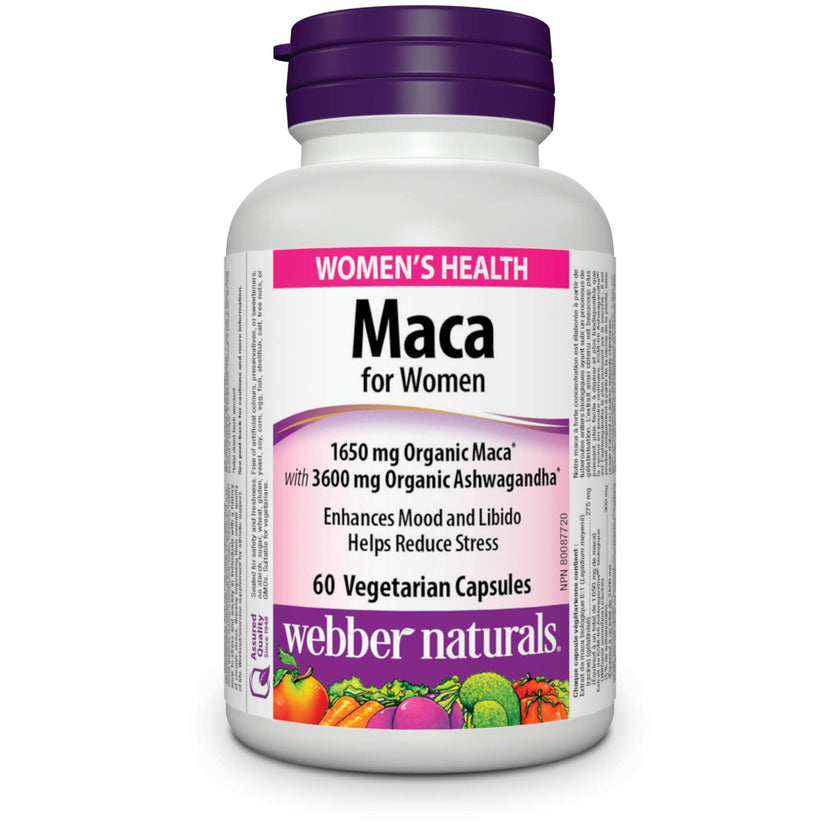 Webber Naturals Maca for Women, 60 Capsules, Contains Organic Maca & KSM-66 Ashwagandha, Women's Health Support, Vegetarian 🍁 All In One Marketplace Canada
