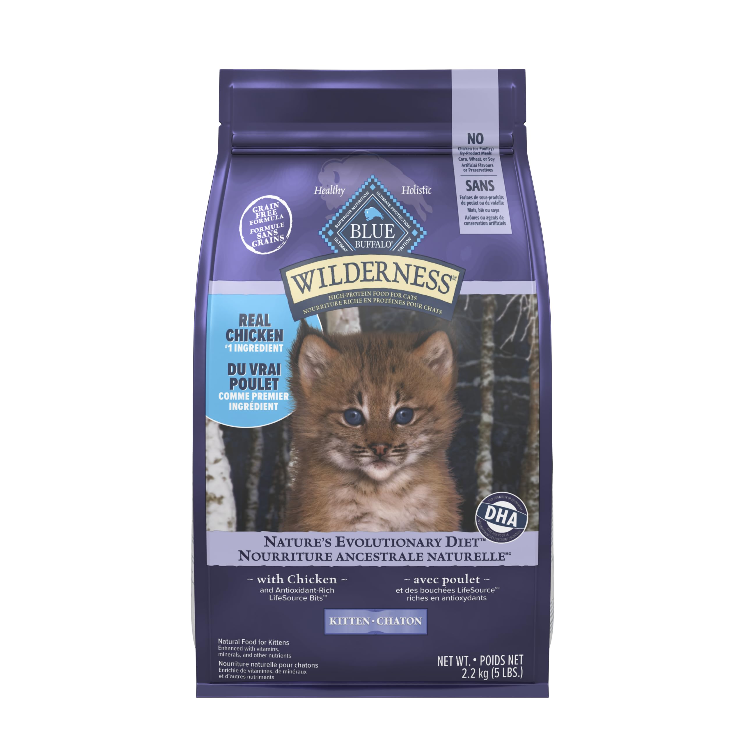Blue Buffalo Wilderness with Chicken Natural High-Protein Grain-Free Dry Kitten Food, Real Chicken First, Antioxidant-Rich LifeSource Bits Support Immunity, DHA & ARA for Development, 2.2kg/5 lbs. 🍁 All In One Marketplace Canada