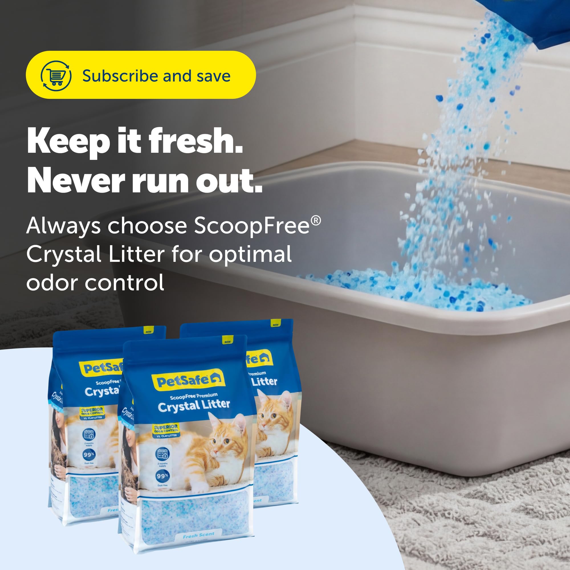 PetSafe ScoopFree Premium Fresh Crystal Cat Litter, 3-Pack – Lightly Scented Litter – Superior Odor Control – Low Tracking for Less Mess – Lasts Up to 6 Months, 24 lbs Total (3 Pack of 8 lb Bags) 🍁 All In One Marketplace Canada