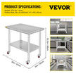 VEVOR 36x24x33.5 inch Stainless Steel Work Table with Wheels Prep Table with casters Heavy Duty Work Table for Commercial Kitchen Restaurant Business Garage 350 lb Capacity 🍁 All In One Marketplace Canada