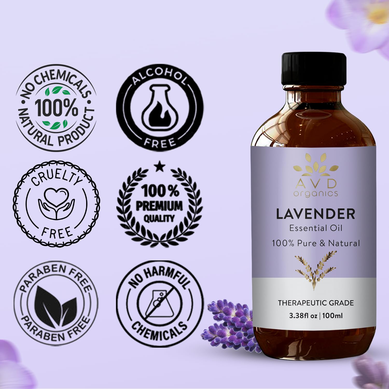 AVD Organics Lavender Essential Oils 100ml | 100% Pure & Natural Lavender Oil Skin | Massage, Aromatherapy, Diffuser, Laundry & Meditation | 3.38 fl. oz 🍁 All In One Marketplace Canada