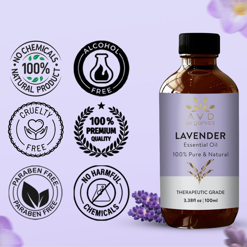 AVD Organics Lavender Essential Oils 100ml | 100% Pure & Natural Lavender Oil Skin | Massage, Aromatherapy, Diffuser, Laundry & Meditation | 3.38 fl. oz 🍁 All In One Marketplace Canada