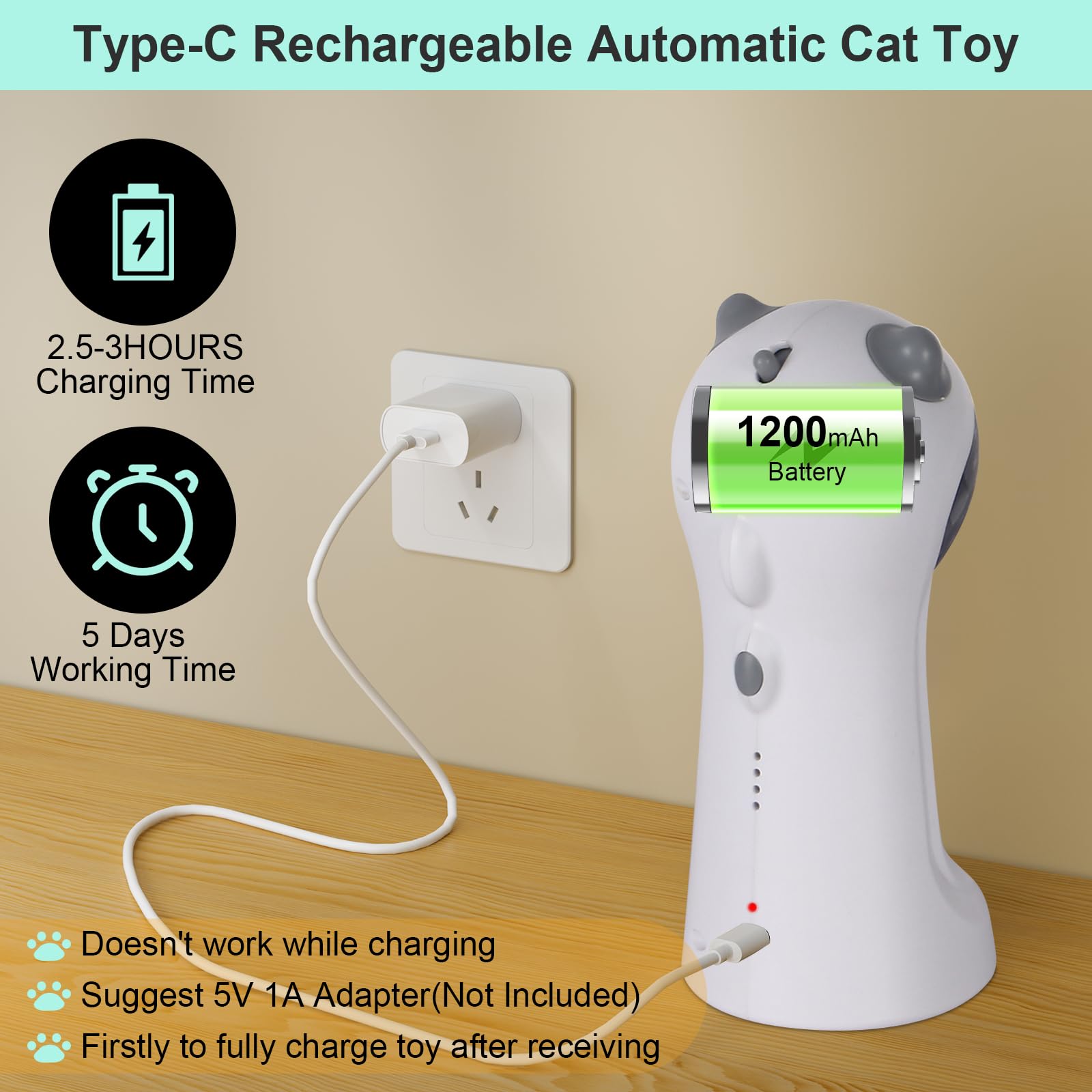 TBTeek Cat Toy, Automatic Motion-Activated, 5 Fun Patterns, 4 Speed Modes, Adjustable Light Angles, Random Rotating Trajectory, Rechargeable 🍁 All In One Marketplace Canada