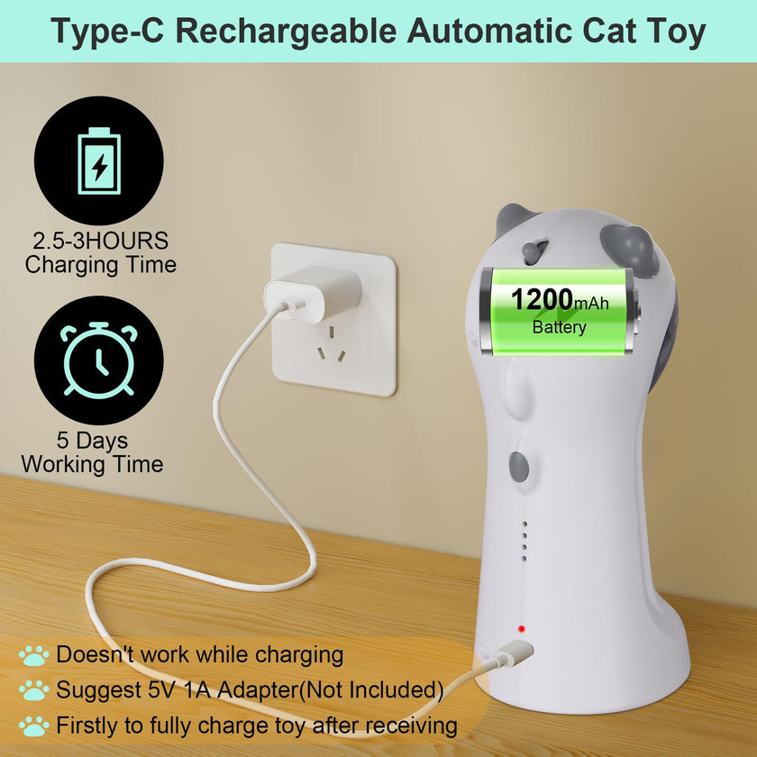 TBTeek Cat Toy, Automatic Motion-Activated, 5 Fun Patterns, 4 Speed Modes, Adjustable Light Angles, Random Rotating Trajectory, Rechargeable 🍁 All In One Marketplace Canada
