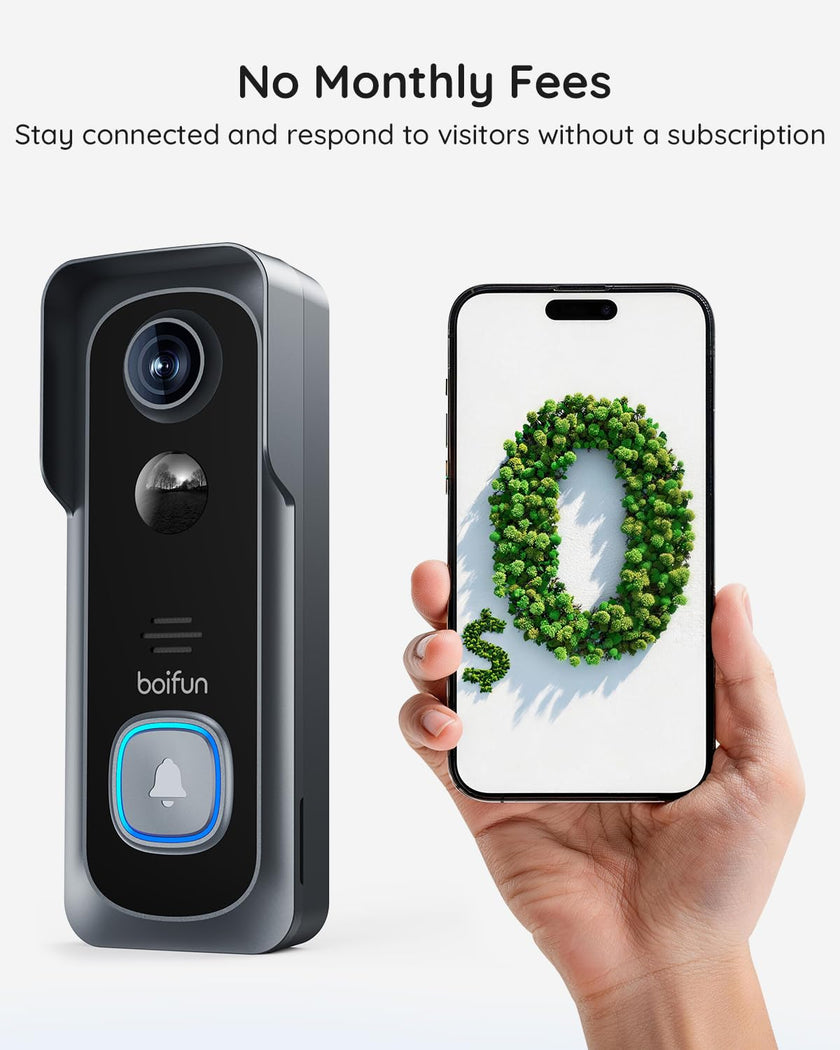 BOIFUN Video Doorbell Camera Wireless – No Subscription Required, 2K HD, 166° Wide View, HDR Night Vision, Motion Alerts, Two-Way Audio & Package Watch with Chime, Battery Powered, 2.4 GHz Wi-Fi Only 🍁 All In One Marketplace Canada