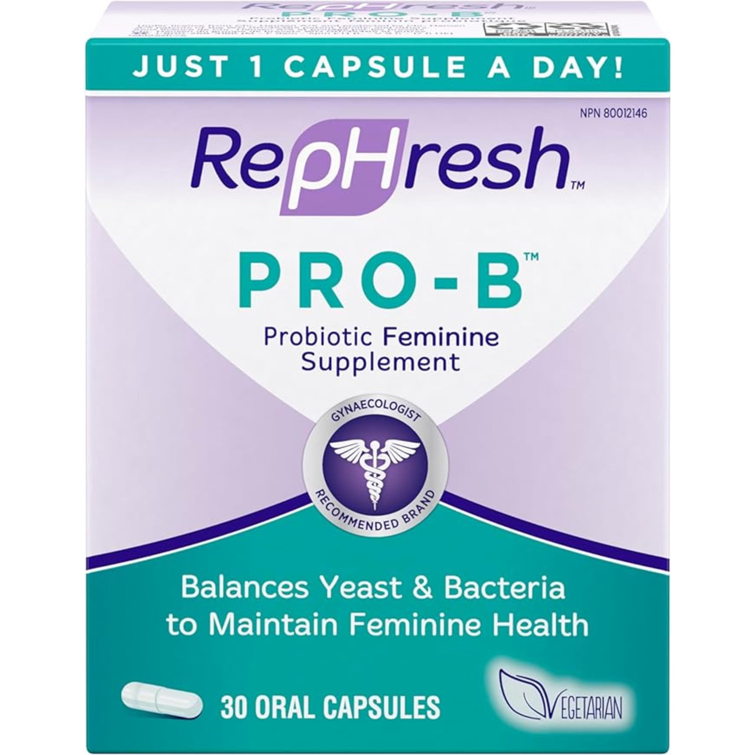 RepHresh Pro-B Probiotic Feminine Supplement, Balances Yeast and Bacteria, Womens Probiotic, Restore Healthy, Vaginal Flora with L. rhamnosus GR-1 & RC-14, 30 Oral Capsules 🍁 All In One Marketplace Canada