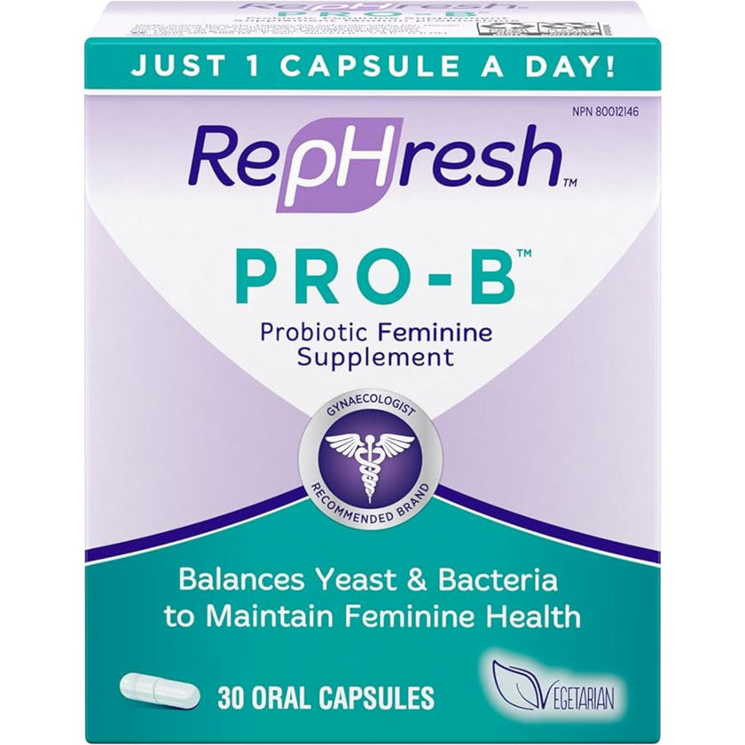 RepHresh Pro-B Probiotic Feminine Supplement, Balances Yeast and Bacteria, Womens Probiotic, Restore Healthy, Vaginal Flora with L. rhamnosus GR-1 & RC-14, 30 Oral Capsules 🍁 All In One Marketplace Canada