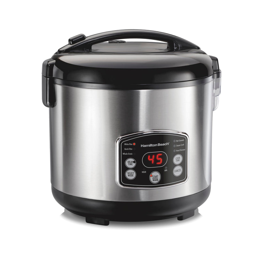 Hamilton Beach Digital Programmable Rice Cooker & Food Steamer, 14 Cups Cooked (7 Cups Uncooked), Stainless Steel, Steam & Rinse Basket, Delay Start, Model 37548MN 🍁 All In One Marketplace Canada