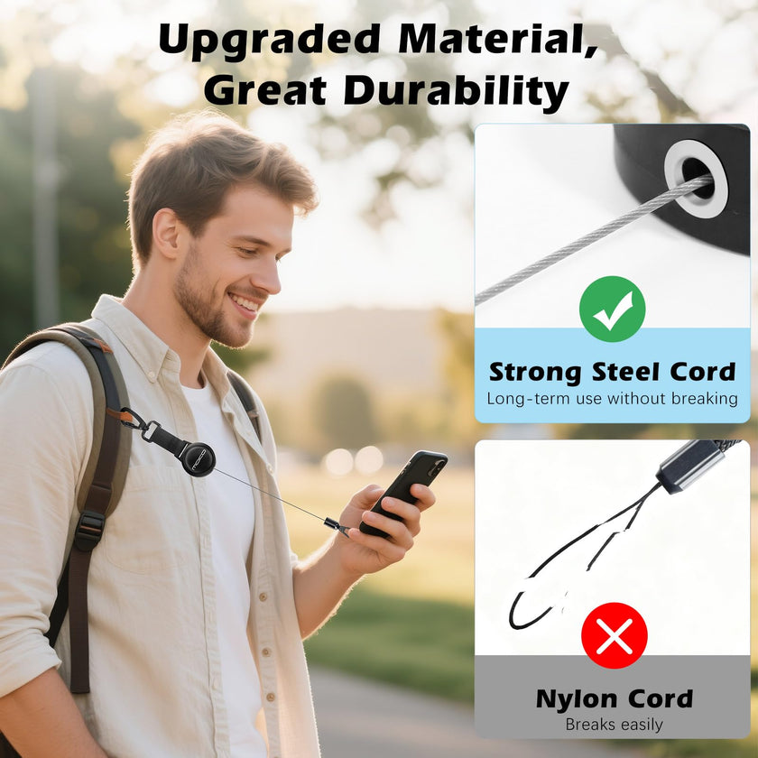 MoKo Anti-theft Phone Tether, Phone Lanyard Retractable Steel Line Cellphone Strap with Locking Carabiner and Metal 360° Tether Tab for Outdoor Skiing Hiking Climbing Fishing, Black 🍁 All In One Marketplace Canada