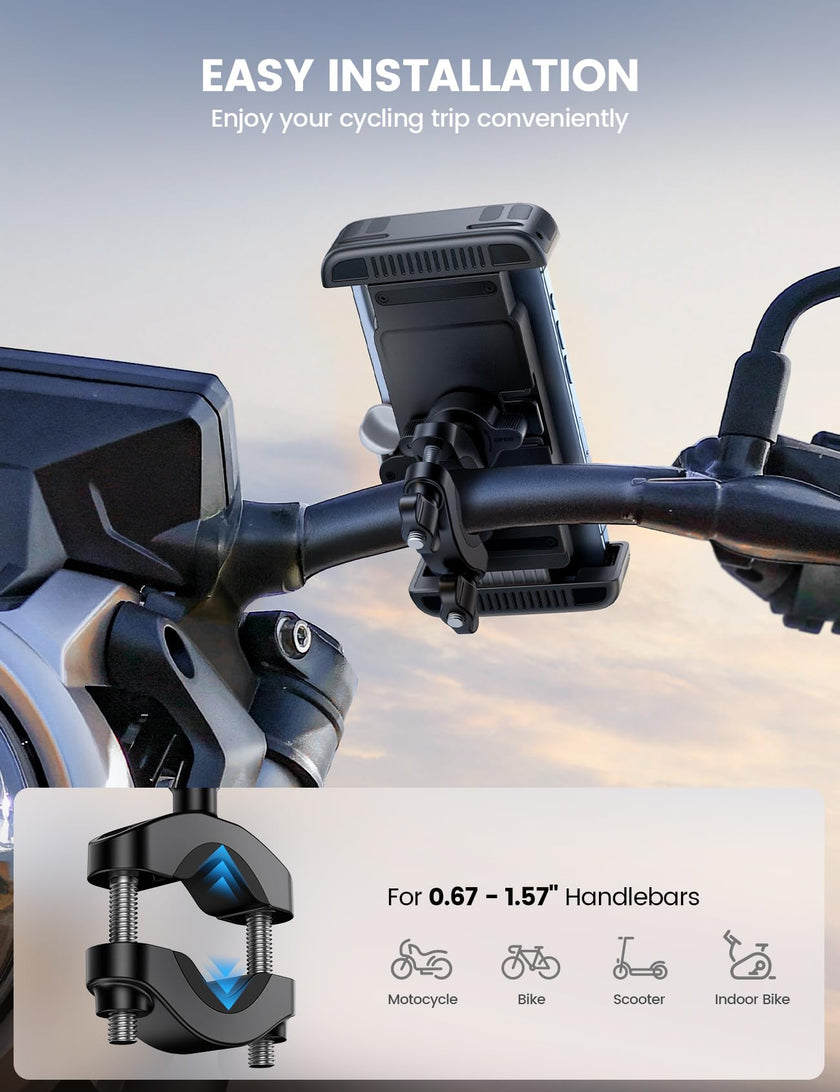 Lamicall Bike Motorcycle Phone Mount - [1s Quick Lock] Bike Phone Holder Clip, [Stable Handlebar Clamp] Bicycle Scooter Handlebar Clamp for iPhone 16 17 Pro Max Plus Air, S26 Ultra All Large 🍁 All In One Marketplace Canada