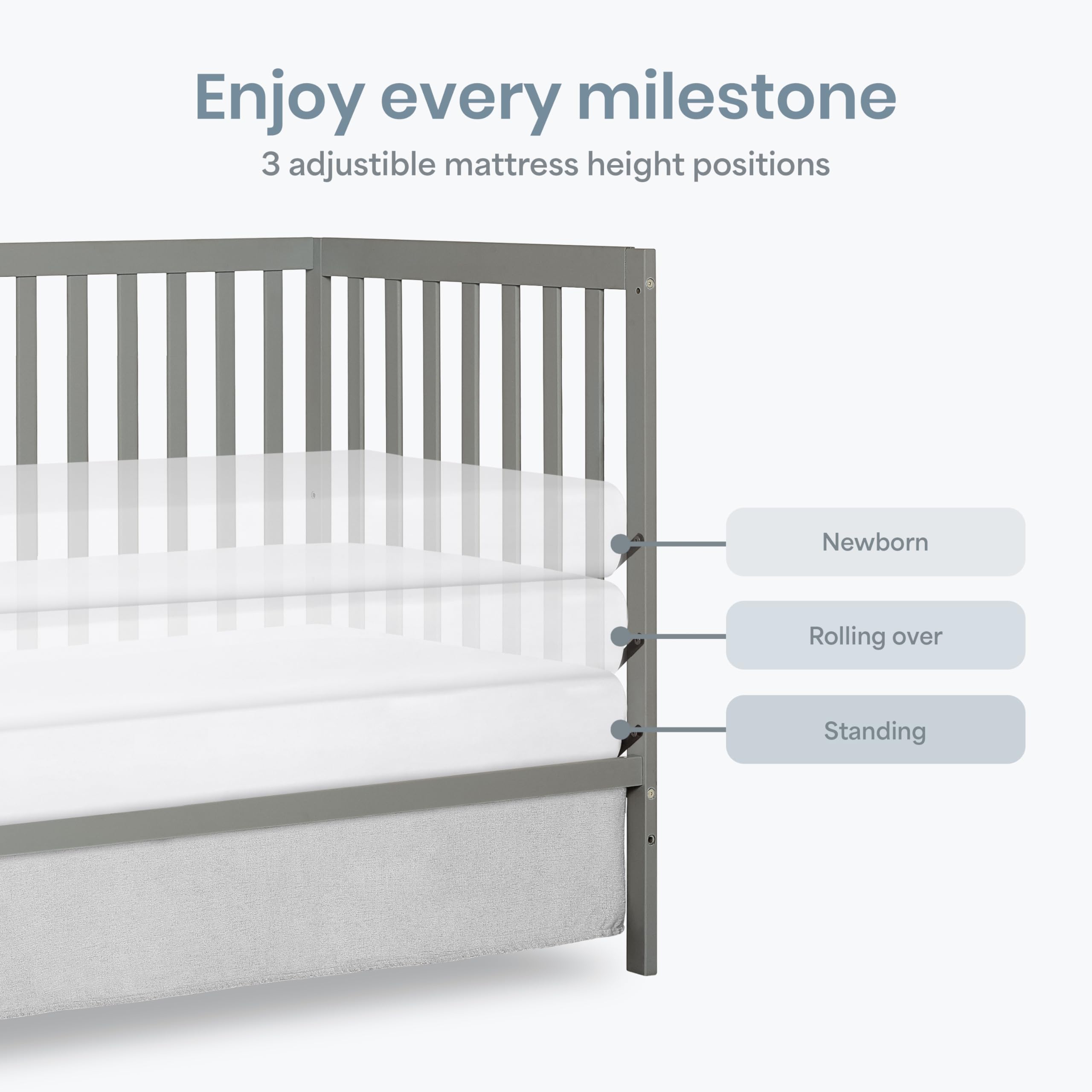 Dream On Me Synergy 5-in-1 Convertible Crib in Cool Grey, Greenguard Gold Certified, BSA Certified, 3 Mattress Height Settings, Classic Nursery Furniture 🍁 All In One Marketplace Canada