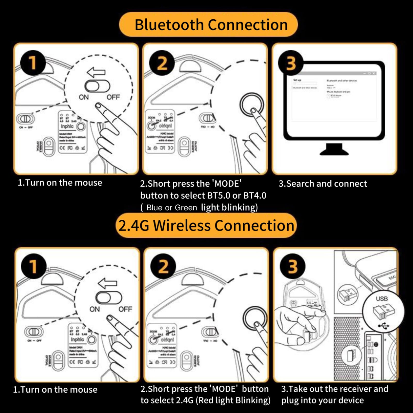 Bluetooth Mouse,[Upgraded] Wireless Mouse Rechargeable,Tri-Mode (BT 5.0/4.0+2.4G Hz),Computer Mouse with Visible Battery Level, 4 Adjustable DPI, Portable PC Mouse for MacBook Chromebook,Black 🍁 All In One Marketplace Canada