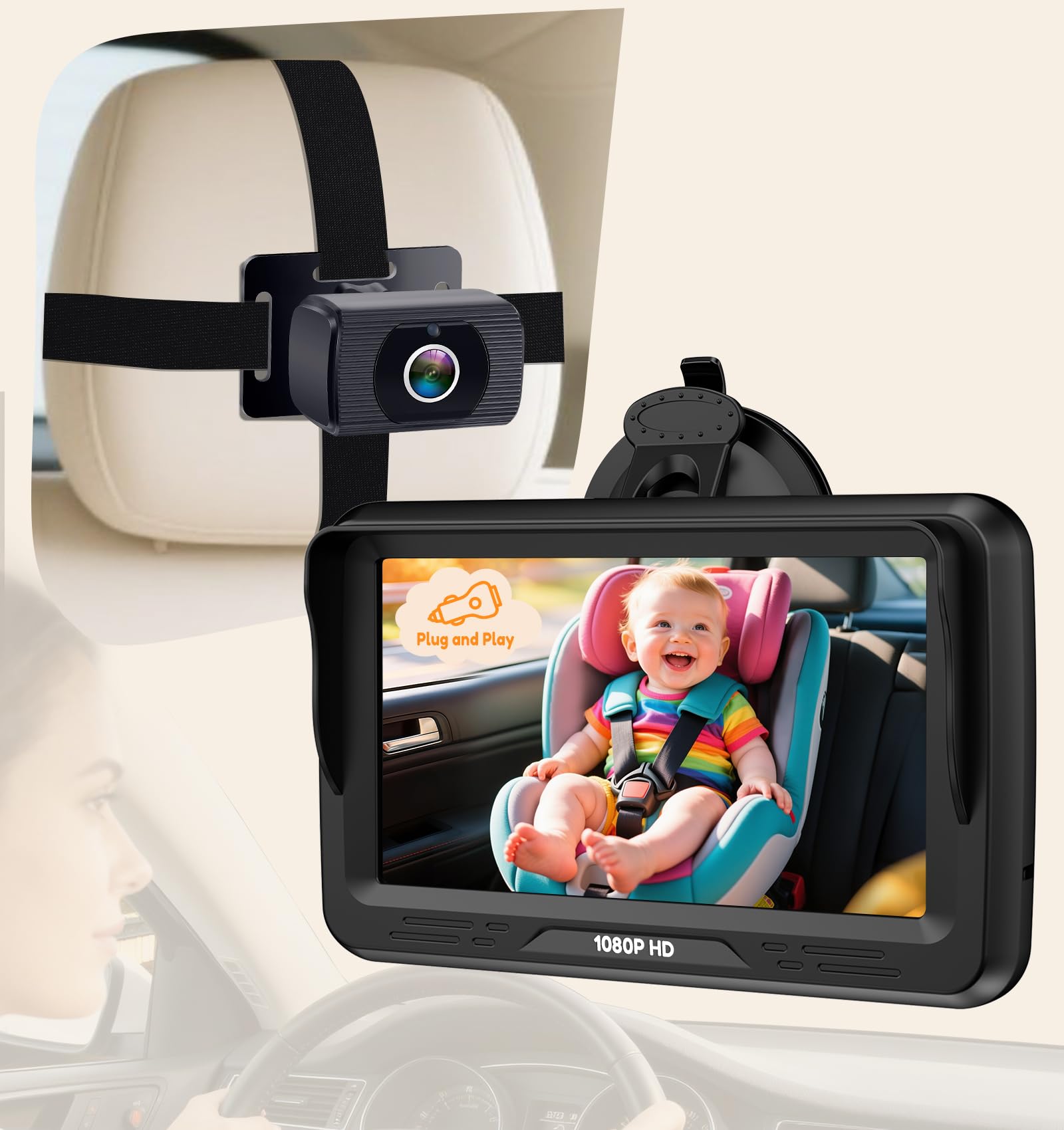 Rohent Baby Car Camera HD 1080P - Rear-Facing Infant Monitor with Night Vision Car Camera for Baby 150° Wide-Angle Lens Anti-Glare Screen Easy Install 360° Adjustable Display 🍁 All In One Marketplace Canada