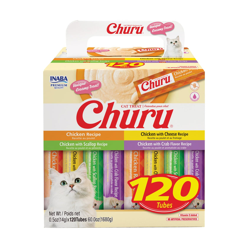 INABA Churu Cat Treats, Lickable, Squeezable Creamy Purée with Vitamin E, 14 Grams per Tube, 120 Tubes Total, Chicken Variety 🍁 All In One Marketplace Canada